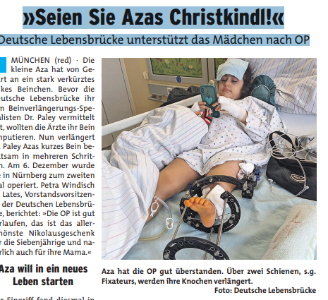 »Seien Sie Azas Christkindl!« Deutsche Lebensbrücke unterstützt das Mädchen nach OP