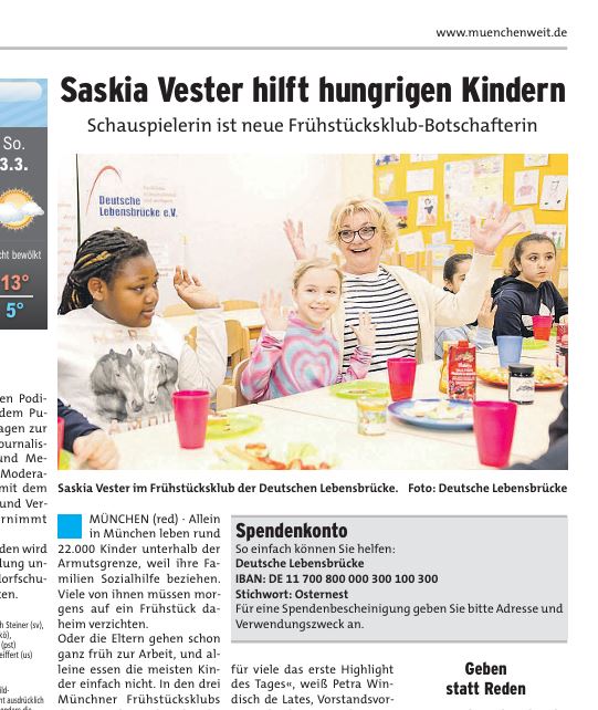 Saskia Vester hilft hungrigen Kindern
