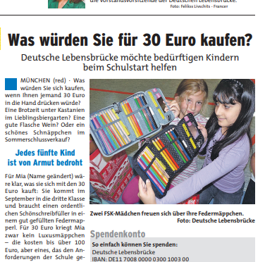 Bedürftigen Kindern beim Schulstart helfen